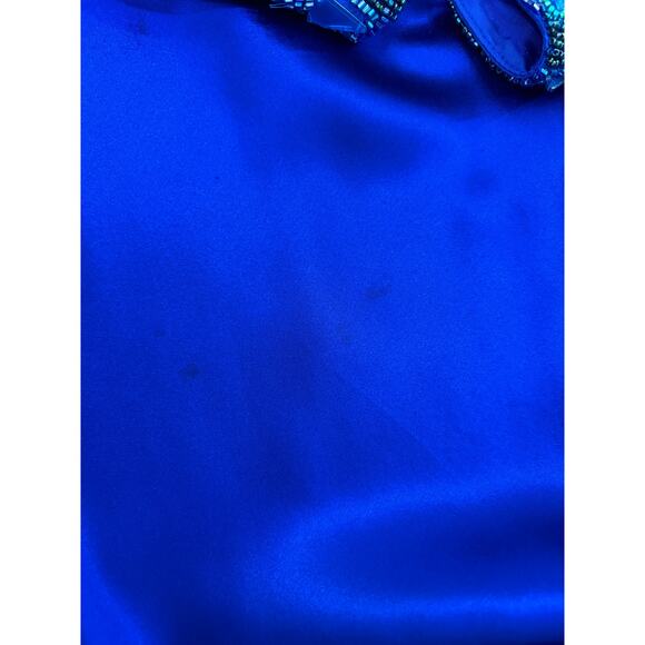 Y2K cache royal blue silk dress turquoise beaded halter gown sz 2 prom boho - Picture 13 of 13